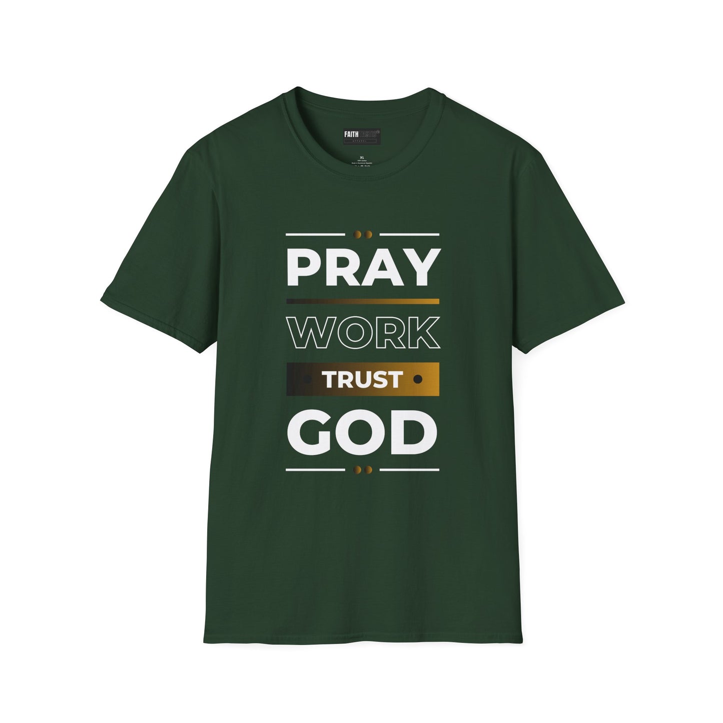Religious Motivational T-Shirt - Pray, Work, Trust God