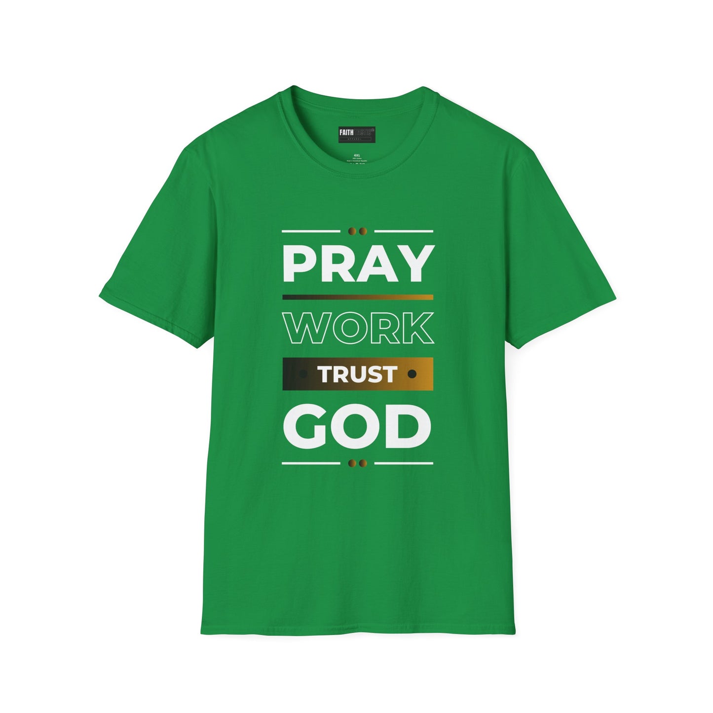 Religious Motivational T-Shirt - Pray, Work, Trust God