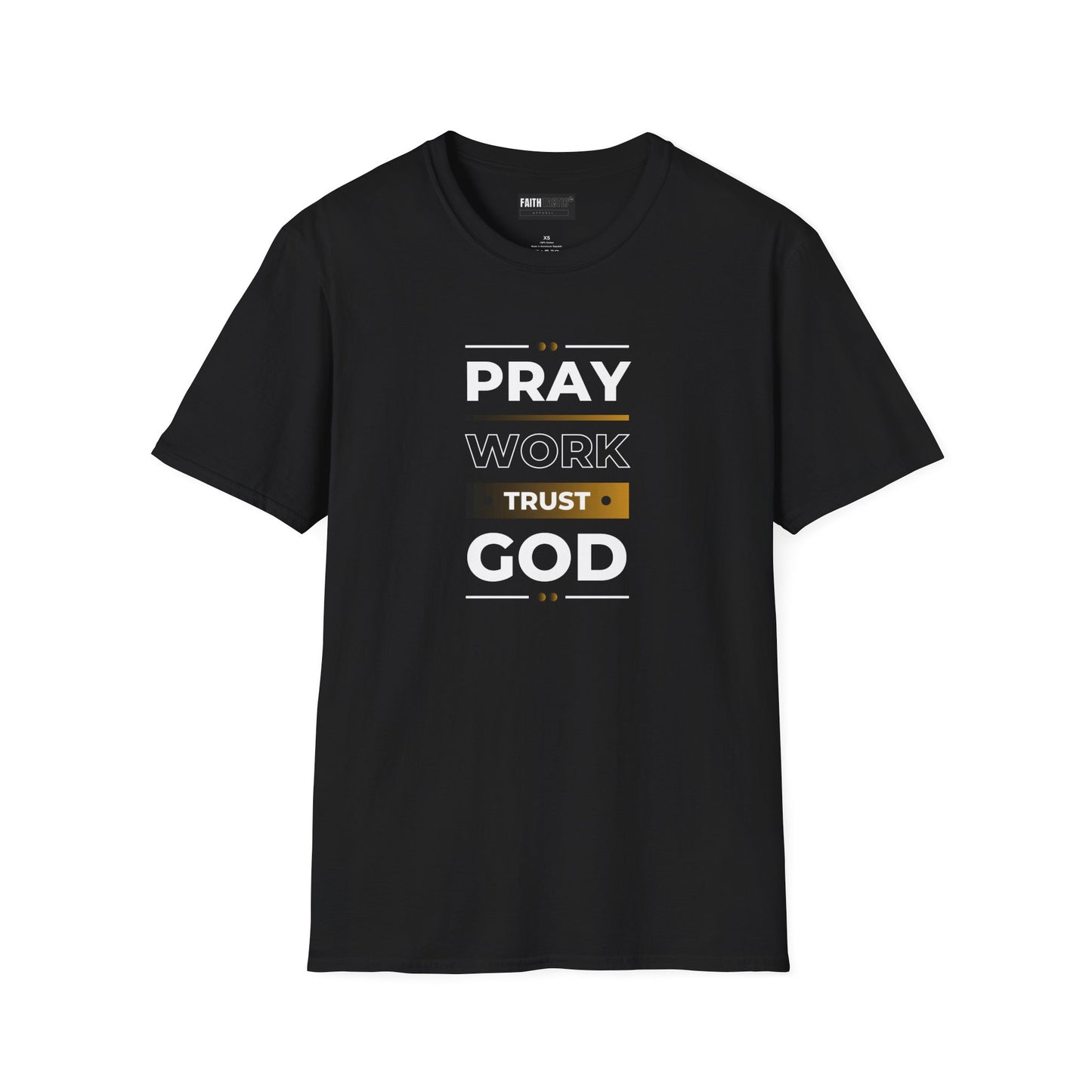 Religious Motivational T-Shirt - Pray, Work, Trust God